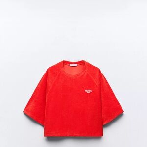 Malibu Bright Red womens Terry Short Sleeve Top